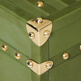 Antique leather trunk box close up heritage clasp detail - The Mage Home