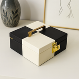 Yin Yang Watch Box black white leather 4 suede compartments India - The Mage Home