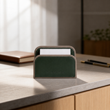 Leather card holder in forest green, handcrafted desk accessory India - The Mage Home