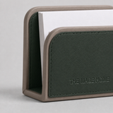 Leather card holder in forest green, handcrafted desk accessory India - The Mage Home