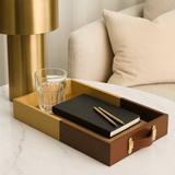 The Dual Tone leather tray, handcrafted home decor India - The Mage Home