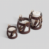 Small hurricane candle holder with candle lit India The Mage Home