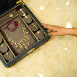 Diamond quilted leather jewellery box open suede interior - The Mage Home