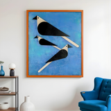Modern Muse leather wall frame three birds in flight blue suede backdrop - The Mage Home