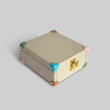 Colourful leather watch box vibrant panels suede interior - The Mage Home