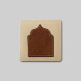 Set of 4 Jharokha leather coasters front view India - The Mage Home