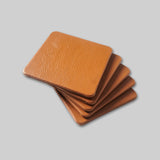 Simple square leather coasters close up detail India - The Mage Home