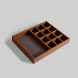 Luxe leather jewellery tray open view ring and earring slots - The Mage Home