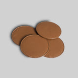 Round leather coasters, set of 4 handcrafted India - The Mage Home