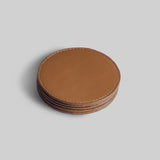 Round leather coasters, set of 4 handcrafted India - The Mage Home