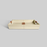 Brown botanical leather tray top view India - The Mage Home
