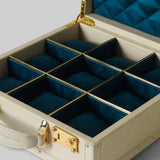 Arabesque watch box open showing 9 suede lined watch compartments - The Mage Home
