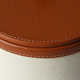 Small leather candle holder side view India - The Mage Home