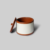 Leather candle holder combo side view India - The Mage Home