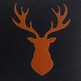 Premium fabric deer motif leather cushion close up detail - The Mage Home