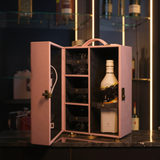 Pink leather mini bar open full bar interior entertaining - The Mage Home