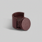 Stack leather coasters with holder, set of 4 handcrafted India - The Mage Home