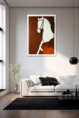 Large leather horse wall art in luxury modern living room - The Mage Home