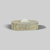 Terrazzo pattern tissue box close up painted detail - The Mage Home