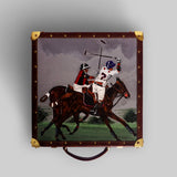 Watch box polo hand painted scene side view leather detail - The Mage Home