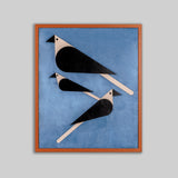 Contemporary leather bird wall art black white and blue - The Mage Home