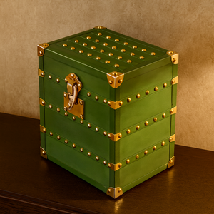 Regal Trunk Box antique leather finish brass hardware storage - The Mage Home
