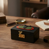 The Black Buck Watch Box grainy black leather deer symbol 19x11x10cm - The Mage Home
