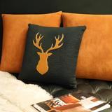 The Deer Cushion genuine leather deer motif on premium fabric black and tan - The Mage Home