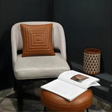 The Maze Cushion leather maze pattern on suede fabric cream and tan - The Mage Home