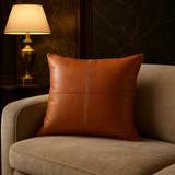 Genuine leather accent cushion small size handcrafted by The Mage Home