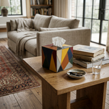Cubique leather tissue box, handcrafted home decor India - The Mage Home
